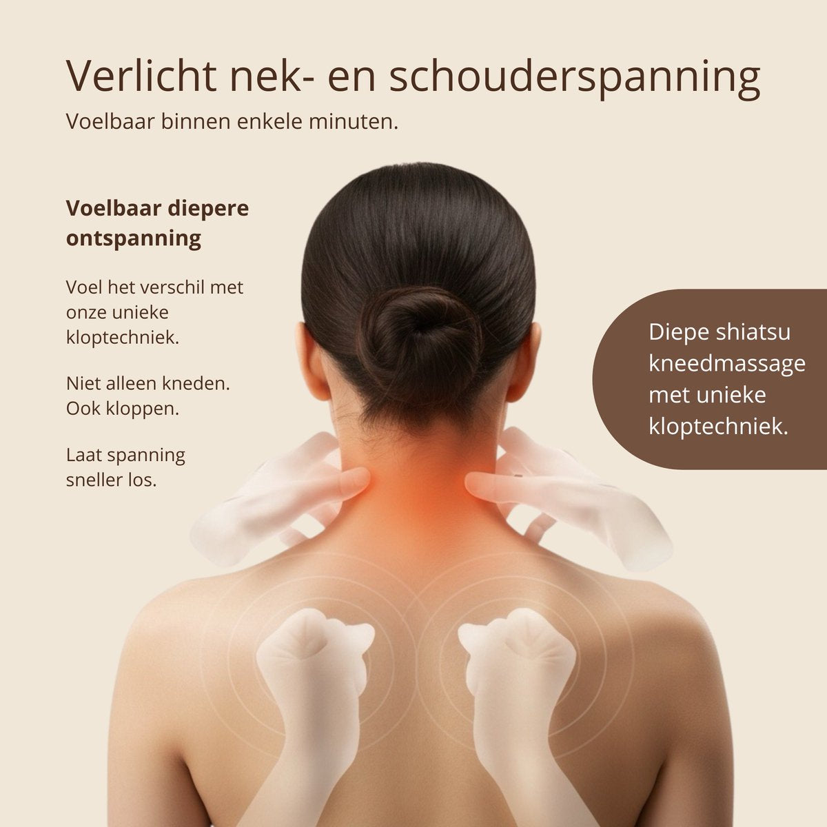 Serenity Neck Pro – Nekmassage Apparaat met Warmte en Kloptechniek – Draadloos & Handsfree – Shiatsu Nek- en Schoudermassage