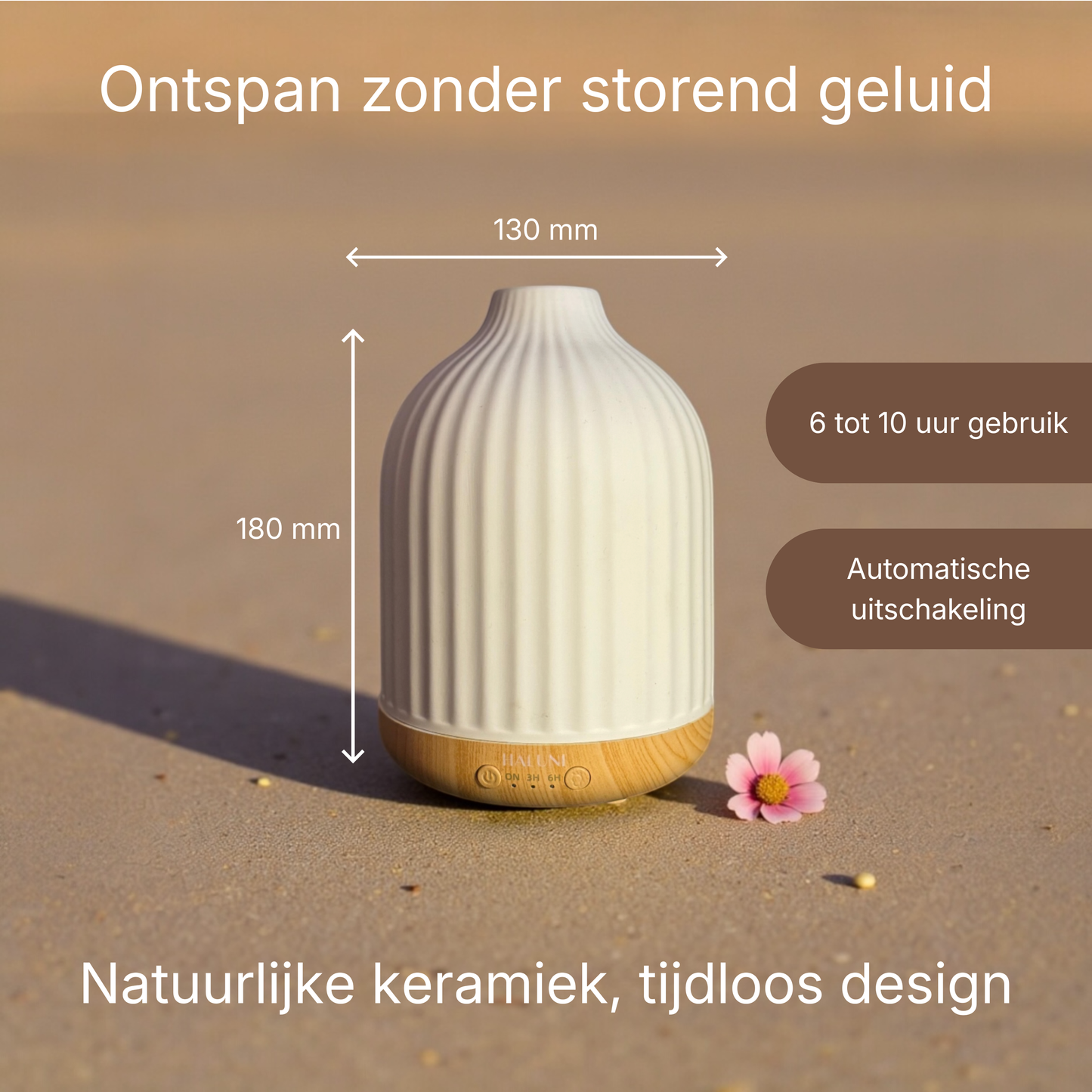 HALUNI® Serenity Stone 250 – Aroma Diffuser 250ml – Keramische Geurverspreider & Luchtbevochtiger – Ultrasoon – Stil – Met Timer & Verlichting