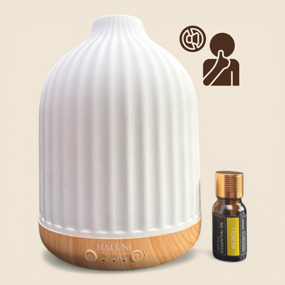 HALUNI® Serenity Stone 250 – Aroma Diffuser 250ml – Keramische Geurverspreider & Luchtbevochtiger – Ultrasoon – Stil – Met Timer & Verlichting